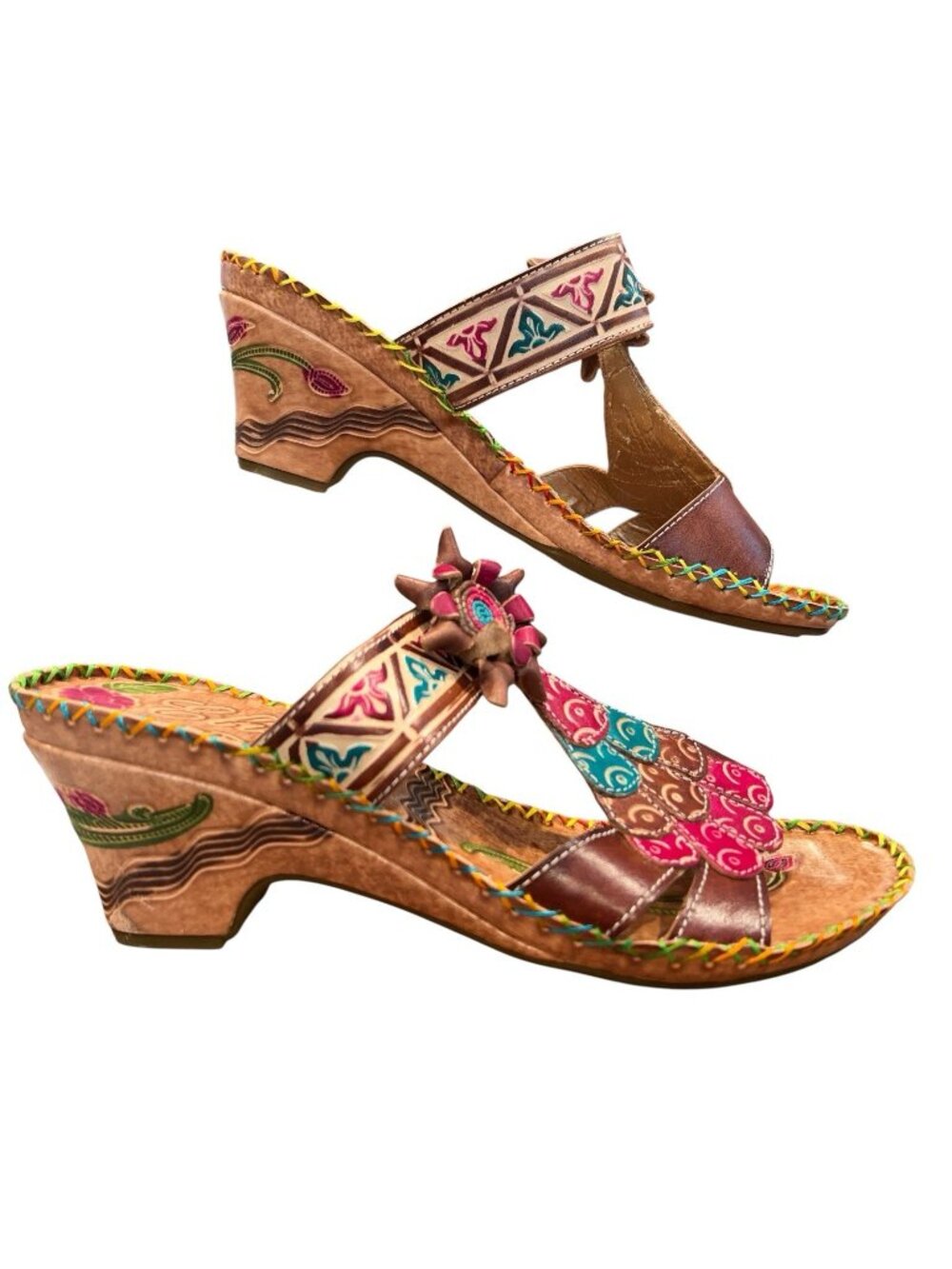 Elite By Corkys Navajo Pink Turquoise Native Boho Slip On Sandal Shoes Womens 10